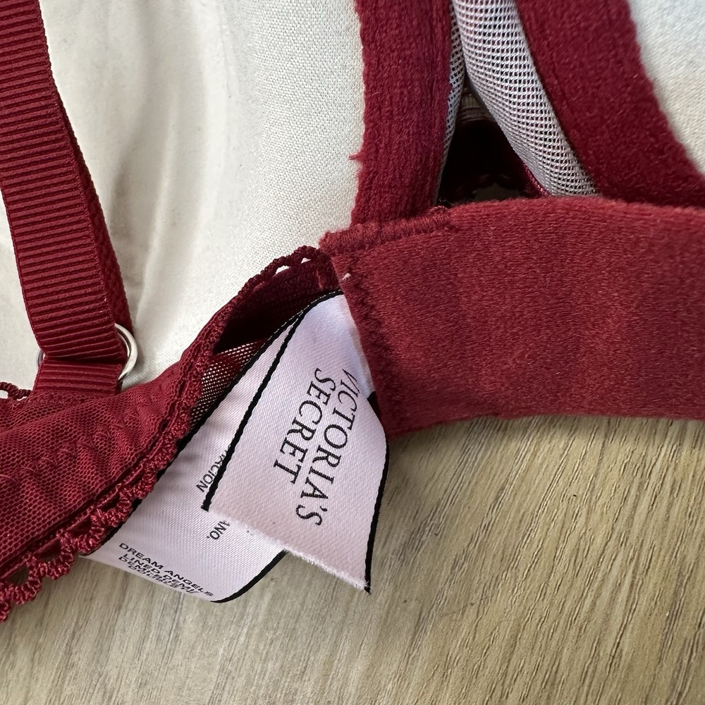 NWOT Victorias Secret Dream Angels 34DD Push Up Wine Red Lace Padded - Picture 5 of 5